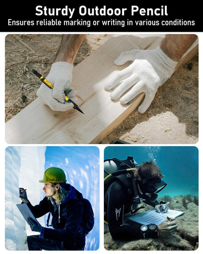 Four Candies 3PCS 1.3mm Mechanical Pencil Set with Case, Metal Heavy Duty Carpenter Pencils with 72 Refill(Red,Black,Yellow) 3Eraser, 16Eraser Refill, Weatherproof Body Outdoor Woodworking Marking