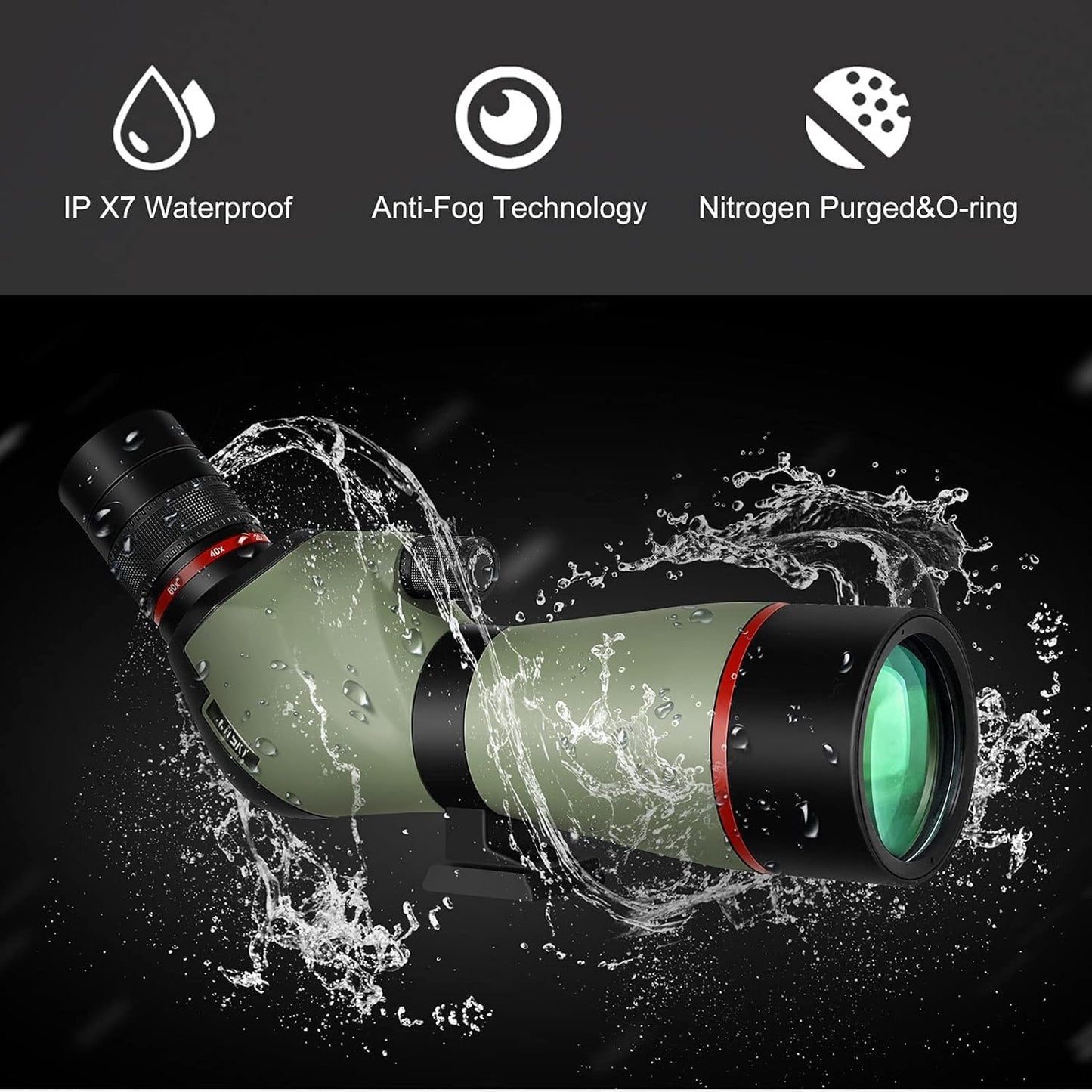 Gosky Spotting Scope, 20-60x60 Spotting Scopes for Target Shooting & Hunting & Bird Watching, BAK4 High Definition, Angled Spotter Scope with Tripod, Phone Adapter, Carrying Bag