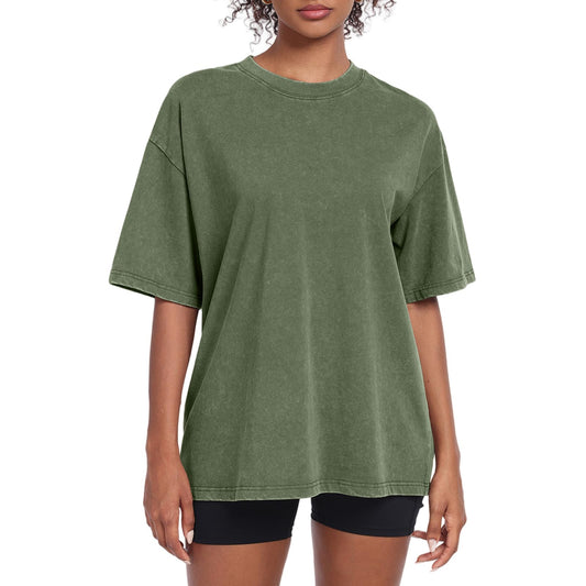 Womens Washed Vintage Oversized T-Shirt Casual Baggy Streetwear Boyfriend Tee Workout Short Sleeve Cotton Tops(W-Army Green,s)