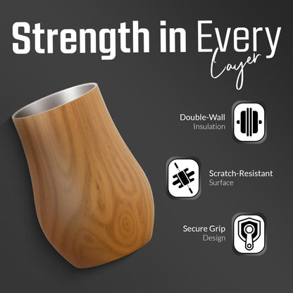 Snute Double-Wall Insulated Whiskey Glass – Stemless Nosing Glass for Bourbon, Scotch & Whisky – Wood Finish – Gift for Men, Dad, Whiskey Lovers (Set of 2)