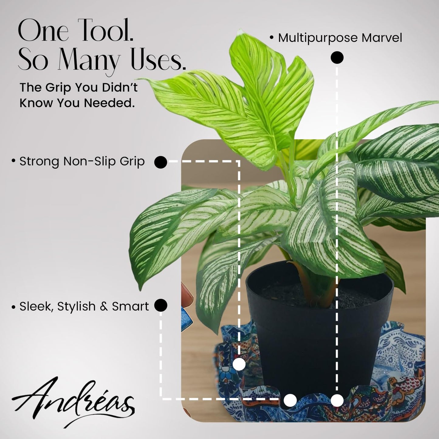 Andreas Silicone JO-14 Non-Slip 6.25" Jar Opener, Easy Lid Opener, Made with Silicone and Fabric, Dishwasher Safe, Garlic Peeler, Pansies, 6.25 inch