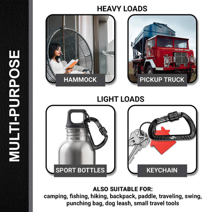 RHINO Produxs 12kN (2697 lbs) Heavy Duty, Locking, Auto Locking, Wiregate Carabiner Clips, for Securing Pets, Outdoor, Camping, Hiking, Hammock, Dog Leash Harness, Keychains