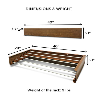 Step Up Laundry Drying Rack (40-INCH Wide - Wood-Look), Wall Mounted, Retractable Clothes Drying Rack, 60lbs Capacity, 20 Linear Ft, with Wall Template and Long Screwdriver Bit