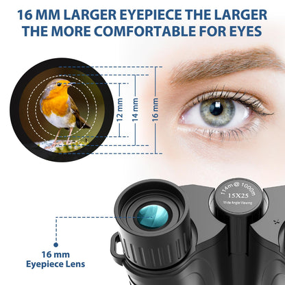 Binoculars 15x25 for Adults,Waterproof Durable & Clear Binoculars with Low Light Night Vision for Sightseeing,Concerts and Bird Watching