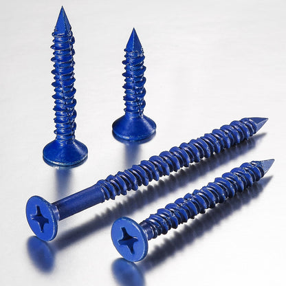 WenSilon(30 PCS) 3/16" x1-1/4 Concrete Screw Anchor Blue Flat Head for Anchoring to Masonry, Block or Brick Stucco