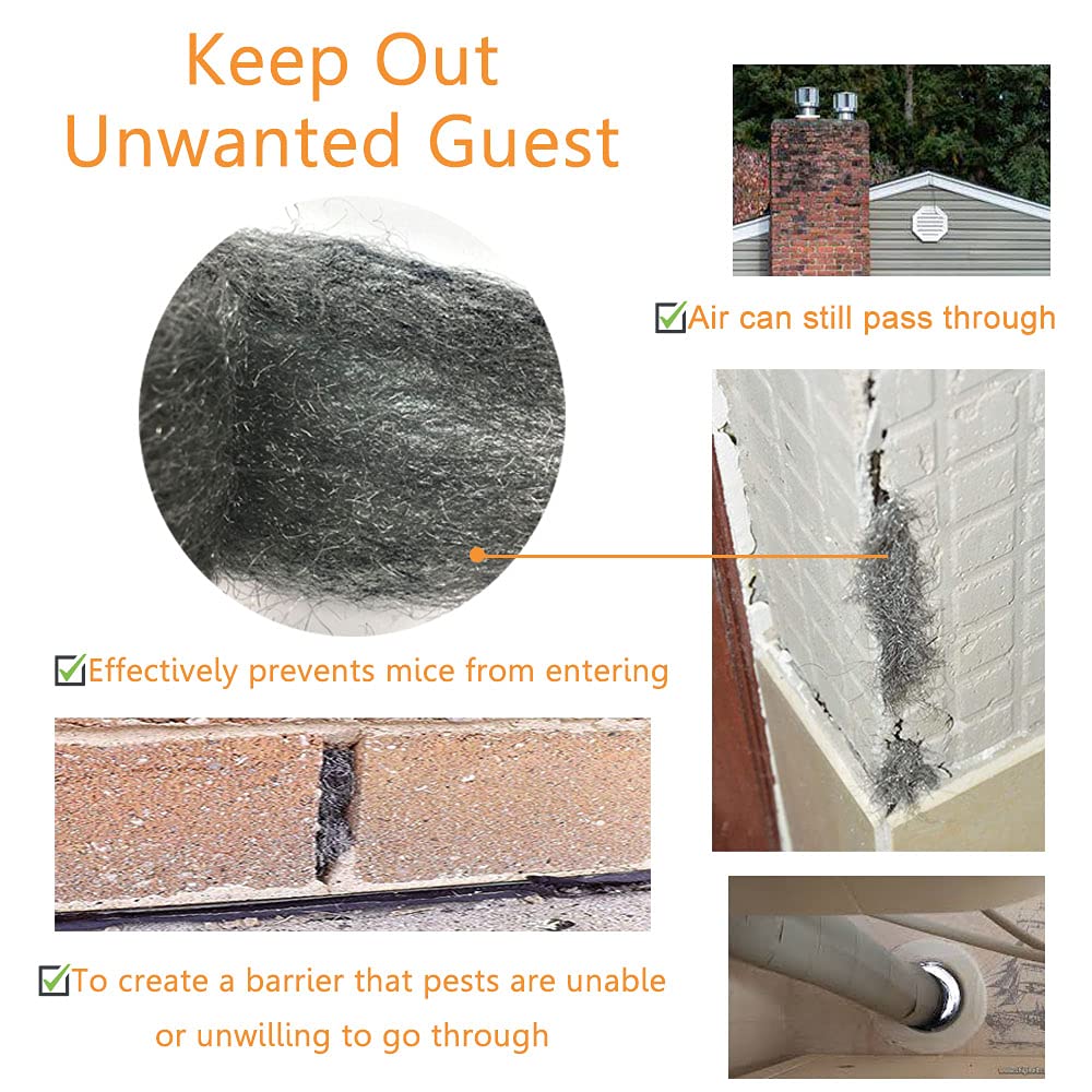 Steel Wool Mice Control, 2 Pack 3" x10 Ft Hole Filler, Gap Blocker, Barrier, Protect Against Animals in Holes Holes, Siding, Pipeline, Vents for Garden, House, Garage