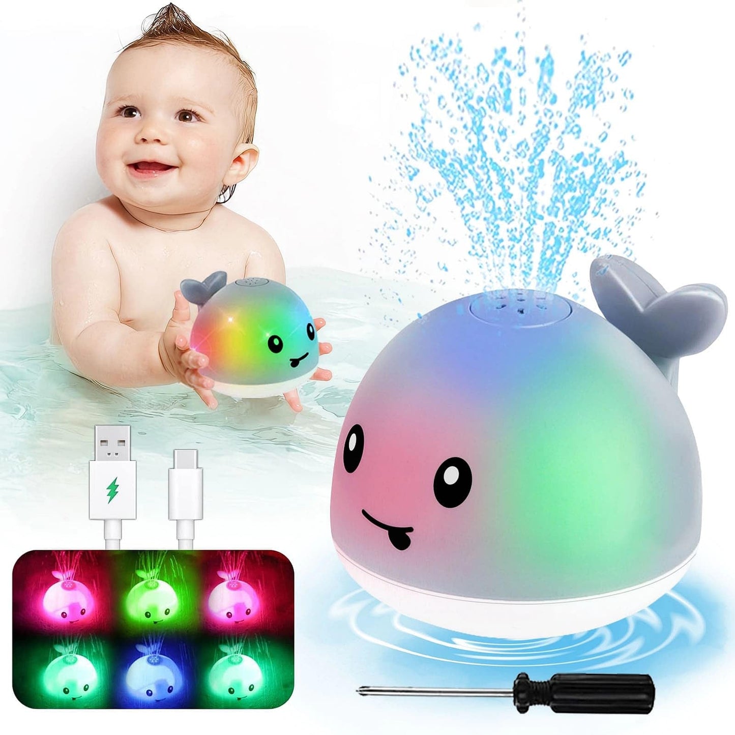Toddla Whale Bath Toy Sprinkler - Light Up Bath Toys for Kids Ages 1-3 | Infant Baby Toys 6-12-18 Months | Toddler Bathtub Pool Water Table Toys | 1 2 3 Year Boys Girls Gifts | 1st Birthday Gifts