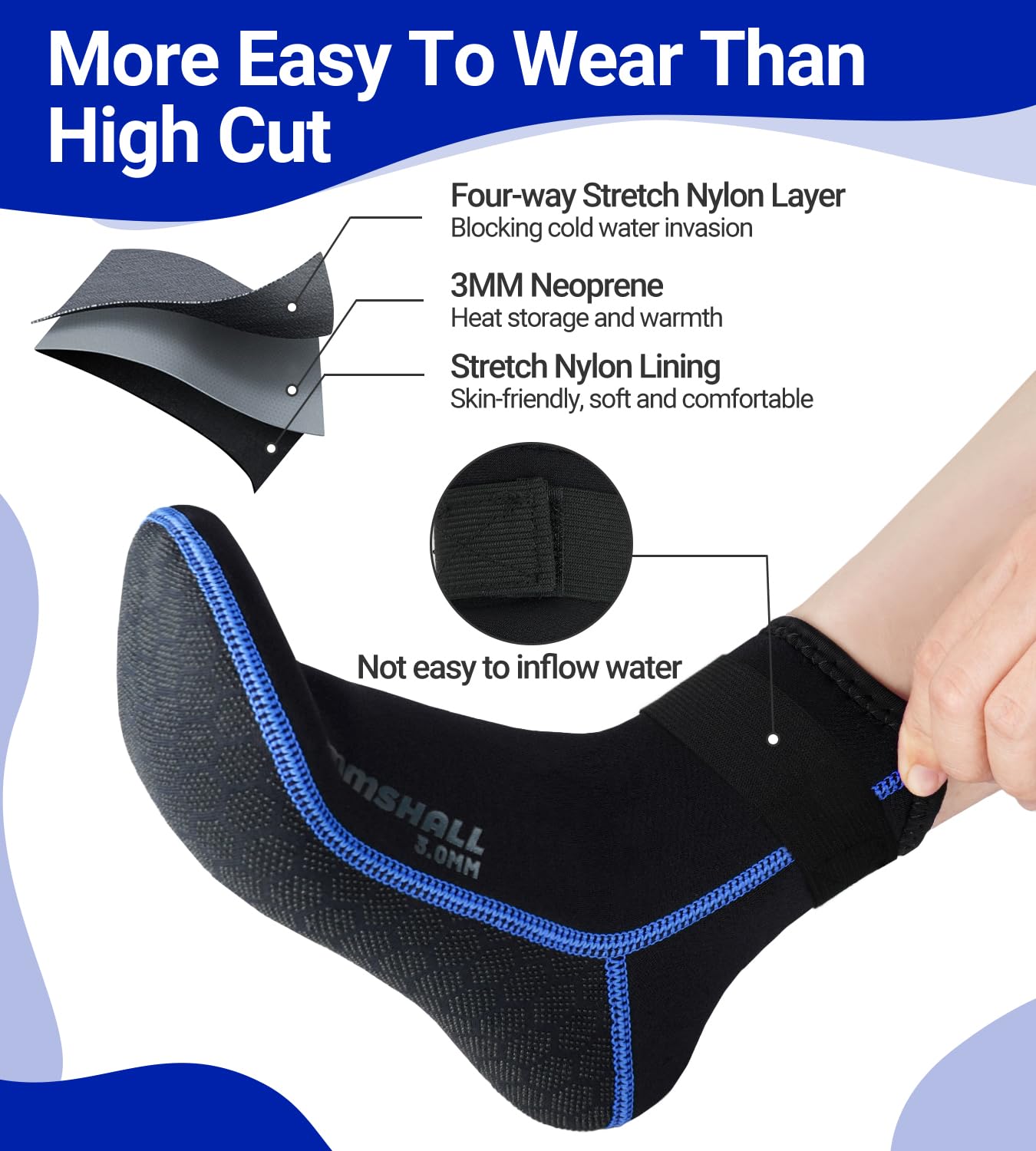 Summshall Neoprene Socks 3mm Wetsuit Socks Keep Warm Anti-slip Diving Socks for Men Women Low Cut Swim Socks Water Sport Snorkeling Swimming Surfing Sailing, L/US 10-11/EUR41-42