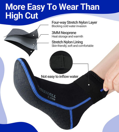 Summshall Neoprene Socks 3mm Wetsuit Socks Keep Warm Anti-slip Diving Socks for Men Women Low Cut Swim Socks Water Sport Snorkeling Swimming Surfing Sailing, L/US 10-11/EUR41-42
