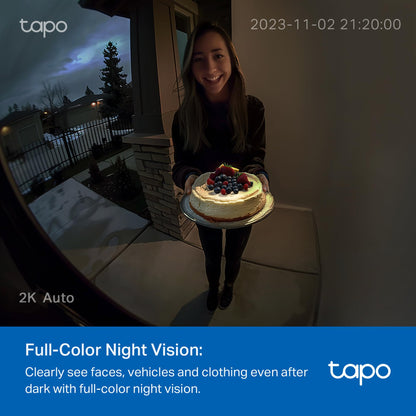 Tapo by TP-Link Smart Video Doorbell Camera Wireless with Chime, 2K with Full Color Night Vision & Spotlights, No Monthly Fee, Ring Call, 160° Ultra-Wide View, Free AI Detection, Local Storage,D210