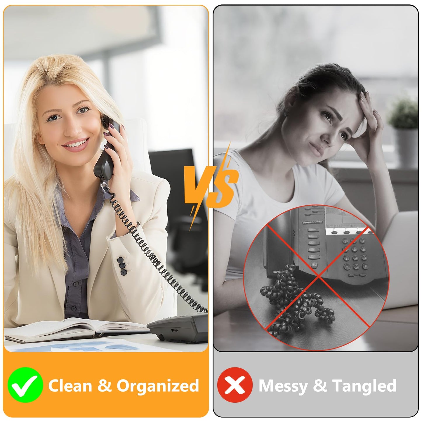 Uvital Telephone Handset Cord Detanglers, 2 Pack Landline Handset Cord Cable 10Ft Uncoiled(1.2 Ft Coiled) and 2 Pack Anti-Tangle Untangler 360 Degree Rotating Swivel Cords(Black)