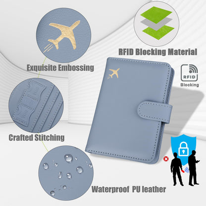 GOAUS Passport Holder for Travel with Airtag Card Slots, Money Pocket, Women Men RFID Blocking Wallet Book Case Blue