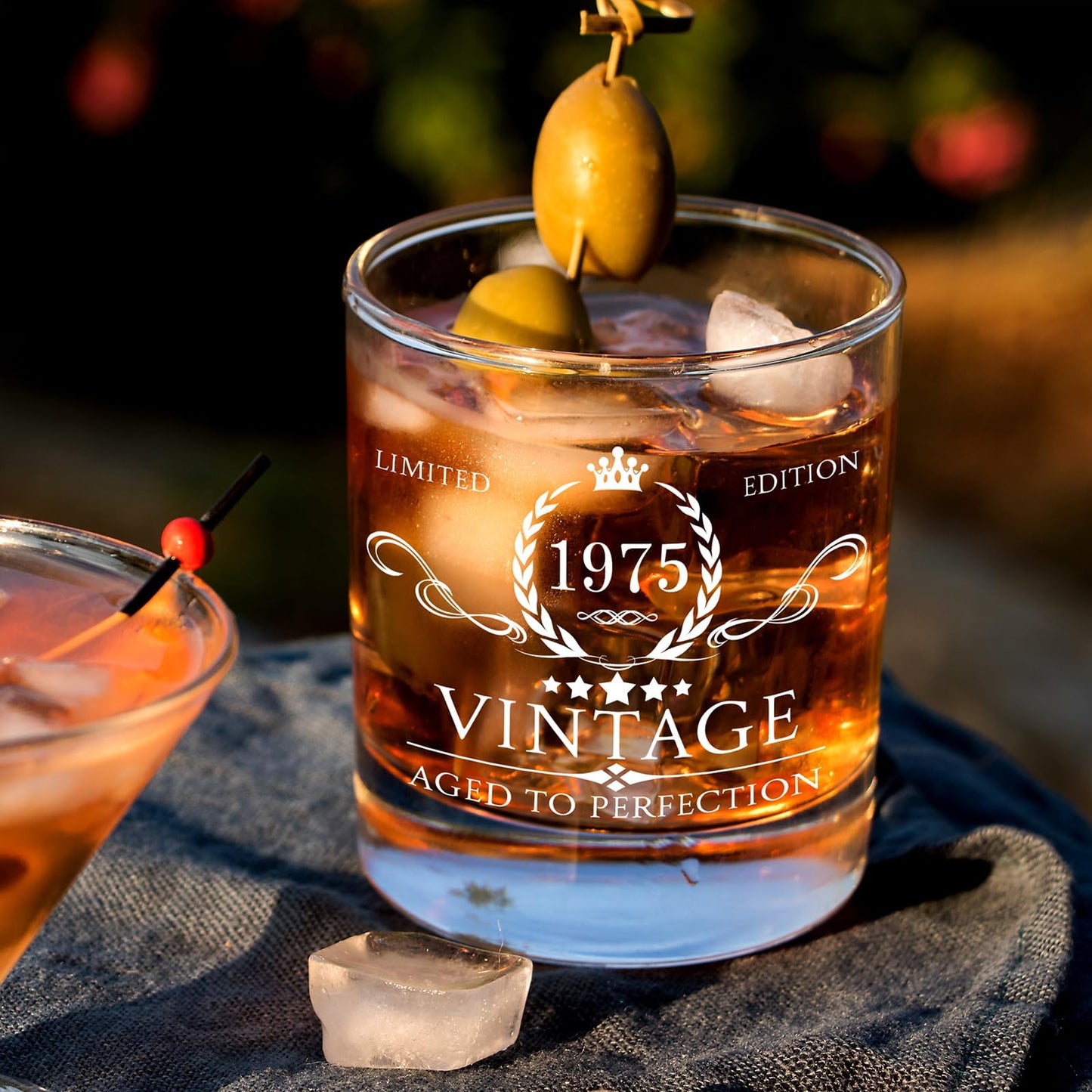 50th Birthday Gifts for Men Whiskey Glass Set - 50th Birthday Decorations, Party Supplies - 50 Year Anniversary, Bday Gifts Ideas for Him, Dad, Husband, Friends - Wood Box & Whiskey Stones & Coaster