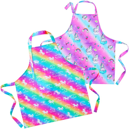 Sylfairy Aprons for Kids Girls Rainbow Unicorn Apron with Pockets for Children Kitchen Chef Aprons for Cooking Baking Painting and Party Family Gifts(Small,3-5Years)