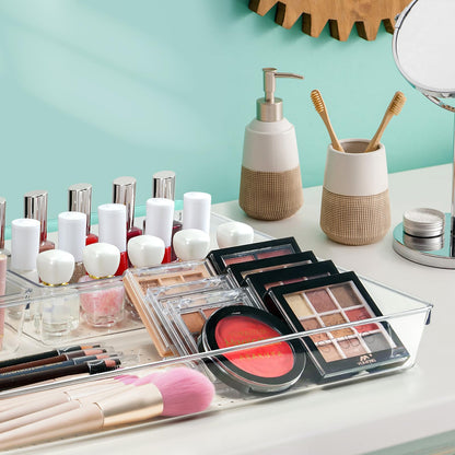 Criusia Drawer Organizer Set, Acrylic Non Slip Non Cracking Kitchen Drawer Storage Tray Large Size Divider, Multifunctional Storage for Cosmetics, Bathroom, Tools, Kitchen and Office (8 PACK)