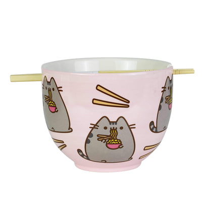 Enesco Pusheen by Our Name is Mud Ramen Bowl and Chopsticks Set, 4", Pink, 18 fluid ounces