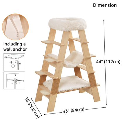 unipaws Pyramid Cat Tree, 5-Level Wooden Cat Ladder, Sturdy Tall Cat Climbing Tower with Cozy Hammock for Kittens and Indoor Cats