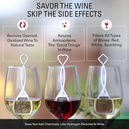PureWine Silver & Gold Wand Filters Histamines and Sulfites - May Reduce and Alleviate Allergies & Sensitivities - Purifier Aerates to Restore Taste & Purity - Includes Wineglass Accessory