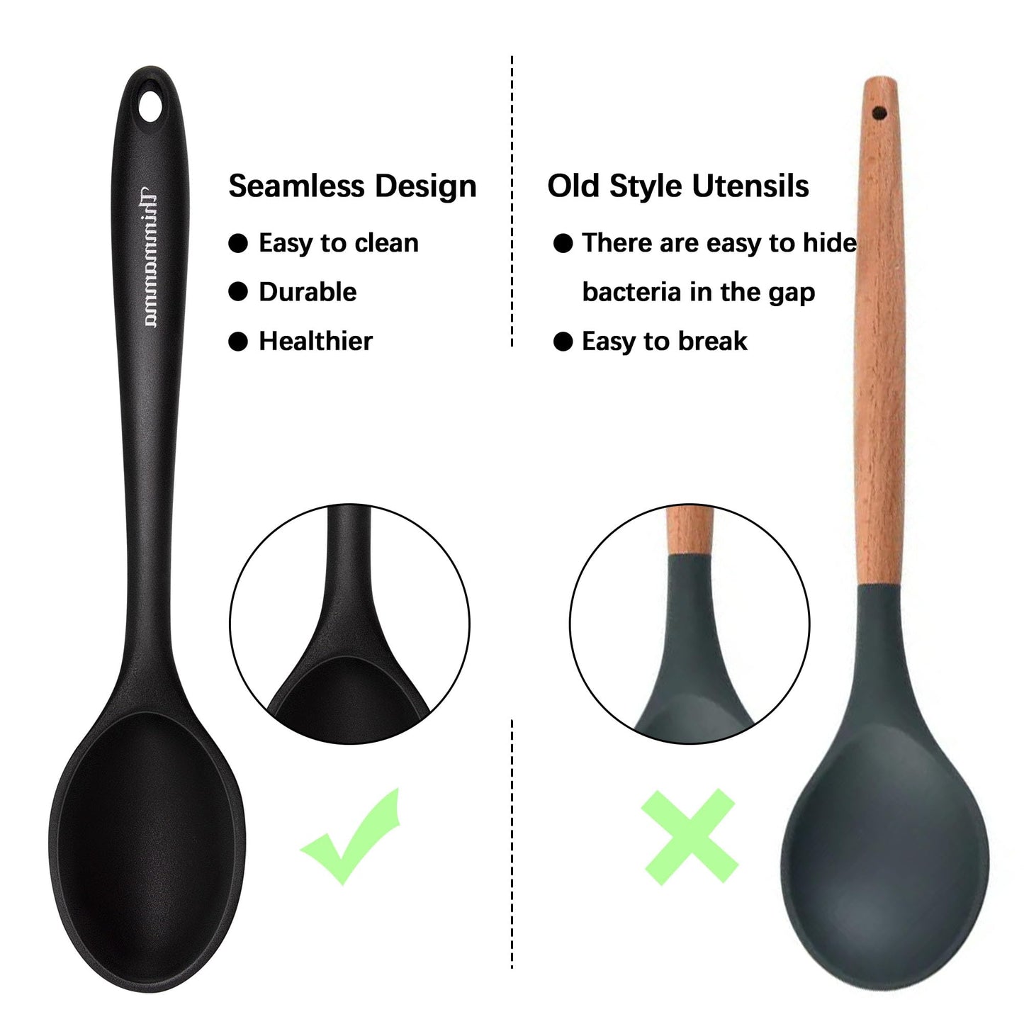 Silicone Cooking Spoon, Nonstick Kitchen Spoons for Cooking, Slotted and Solid Serving Spoon Heat Resistant, Silicone Mixing Spoons Basting for Nonstick Cookware 4 Pack