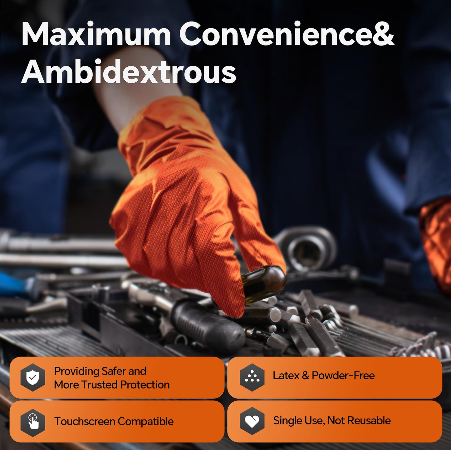 UYKKE 10mil Nitrile Gloves Disposable Rubber Latex Mechanic Gloves,Industrial Disposable Mechanic Latex Rubber Mechanics Glove Heavy Duty Nitrile Glove XL with Diamond Textured(101, X-Large)