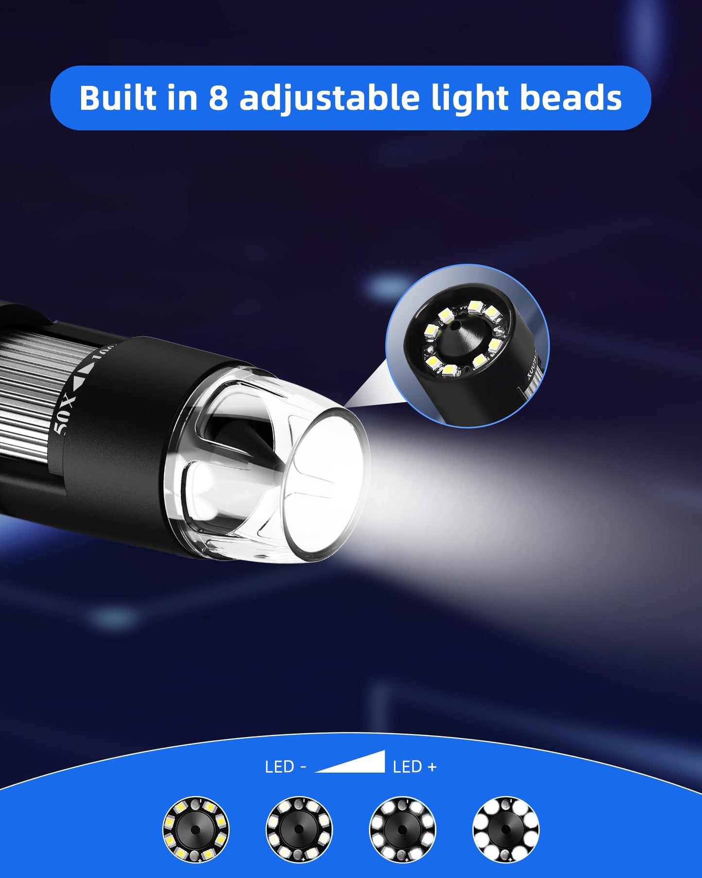 T TAKMLY Wireless Digital Microscope Handheld USB HD Inspection Camera Magnifying Glass with Light, 50x-1000x Magnification with Stand Compatible with iPhone, iPad, Samsung Galaxy, Android, PC