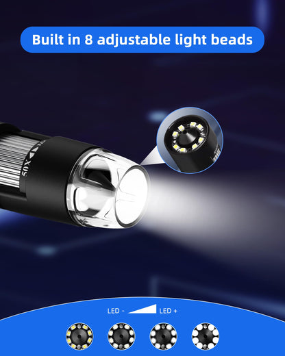 T TAKMLY Wireless Digital Microscope Handheld USB HD Inspection Camera Magnifying Glass with Light, 50x-1000x Magnification with Stand Compatible with iPhone, iPad, Samsung Galaxy, Android, PC