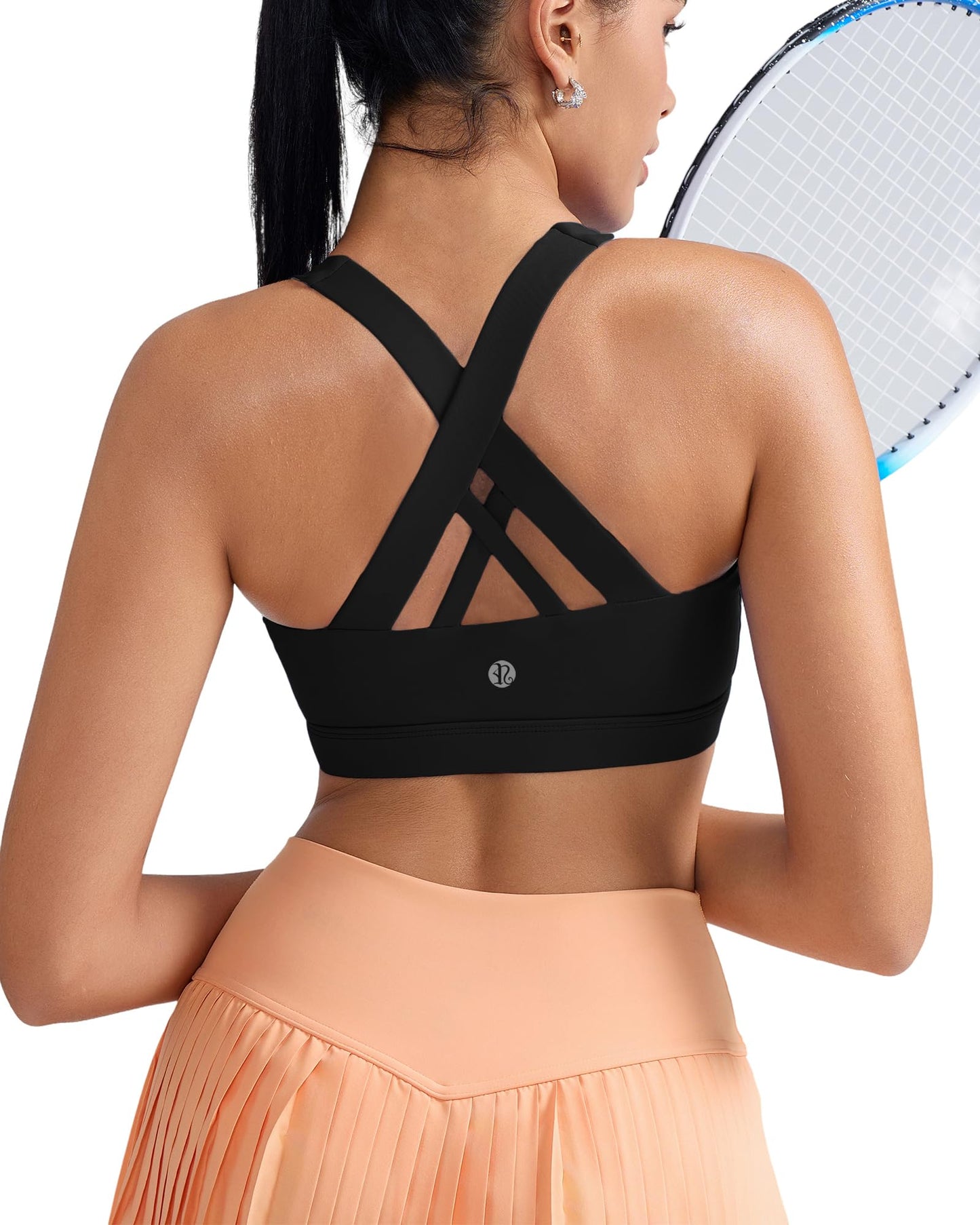 RUNNING GIRL Sports Bra for Women, Criss-Cross Back Padded Strappy Sports Bras Medium Support Yoga Bra with Removable Cups A-Black