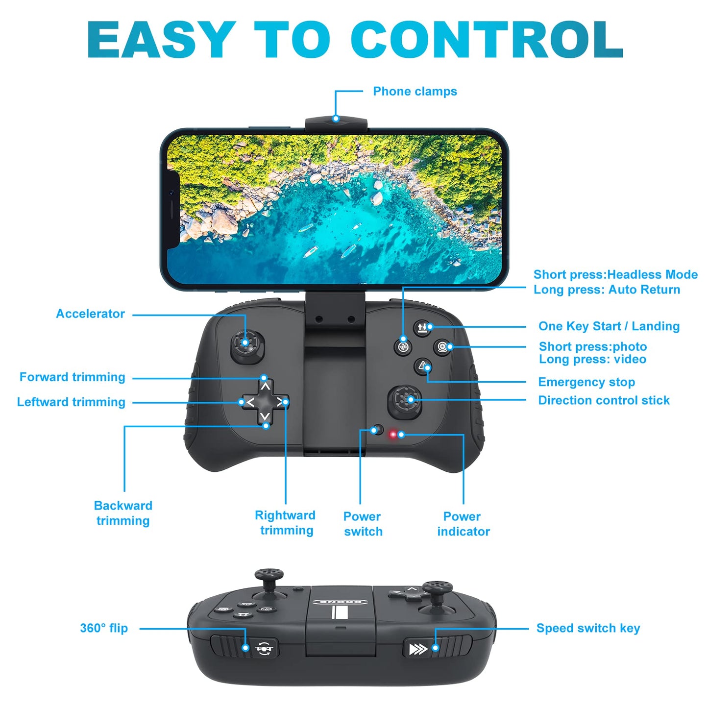 Drone with 1080P Camera for Beginners and Adults, Foldable Remote Control Quadcopter with Voice Control, Gestures Selfie, Altitude Hold, One Key Start, 3D Flips, 2 Batteries, Toy for Beginners