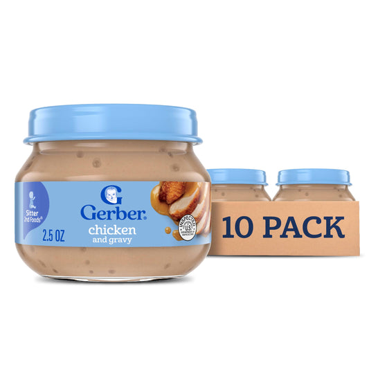 Gerber Stage 2, Chicken and Gravy Jar, Baby Food, Mealtime Poultry Puree, 10-Pack