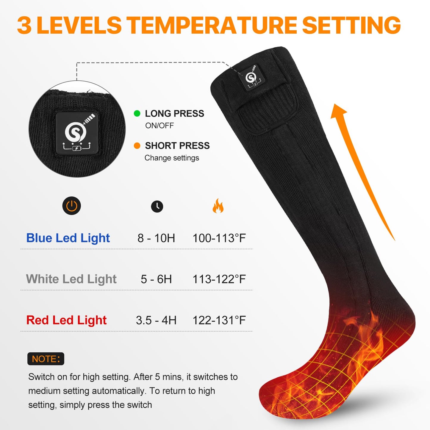 Upgraded Heated Socks,7.4V 2200MAH Electric Rechargeable Battery Heating Socks for Men Women,Winter Outdoor Sports Ski Hunting Camping Hiking Climbing Riding Motorcycle Warm Socks Foot Warmer (M)
