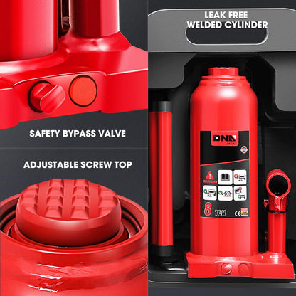 DNA MOTORING 8 tons / 17637 lbs Lifting Automotive Welded Hydraulic Bottle Jack for Repair Vehicle, Pickup, Truck, w/Manual Handle, Red,TOOLS-00358