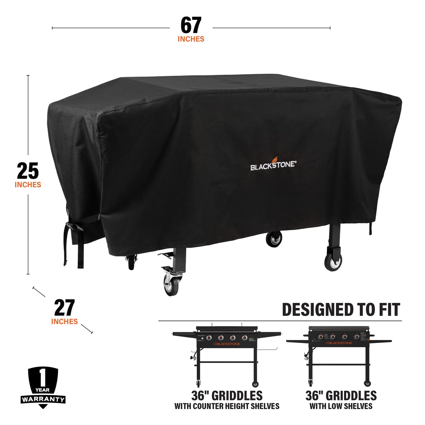 Blackstone 1528 600D Polyester Heavy Duty Flat top Gas Grill Cover, Water Resistant Exclusively Fits 36" Griddle Cooking Station, Black