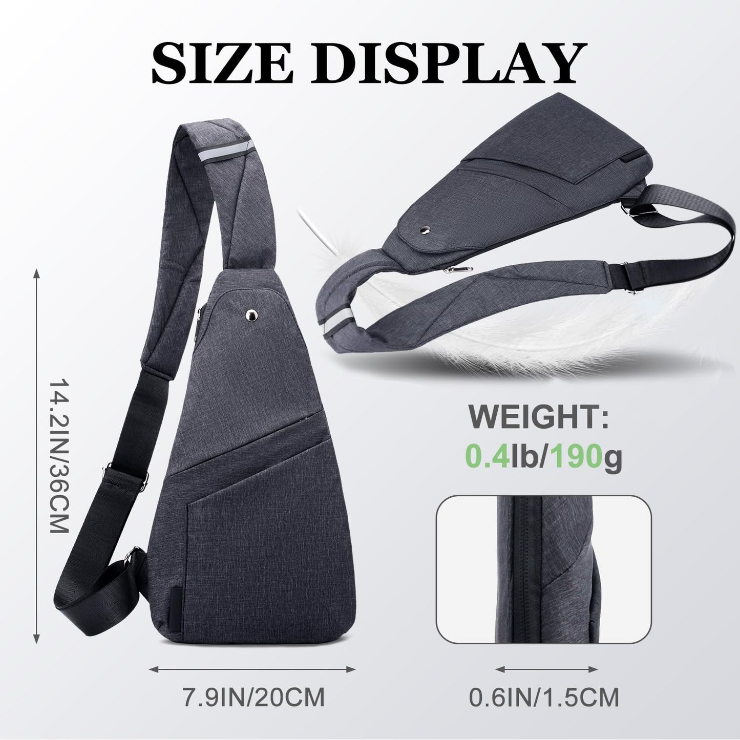 TOLOG Sling Bag Anti-Thief Crossbody Personal Pocket Bag Lightweight Chest Shoulder Backpack for Travel Hiking (Dark Grey)