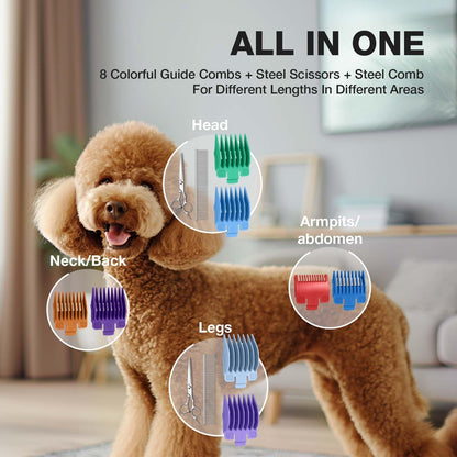 FuzzyFix Dog Clippers for Grooming for Thick Heavy Coats, Professional Low Noise Dog Grooming Clippers Supplies Kit Rechargeable Stainless Steel Hair Trimmer with Ceramic Blade for Dogs Cats Pet