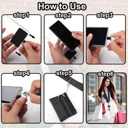 XANGNIER Clip and Go Strap for Phone with Wallet Crossbody, Phone Strap with Zippered Wallet, Adjustable Anti Theft Cellphone Lanyard for Women, Cellphone Chain Accessories, Black