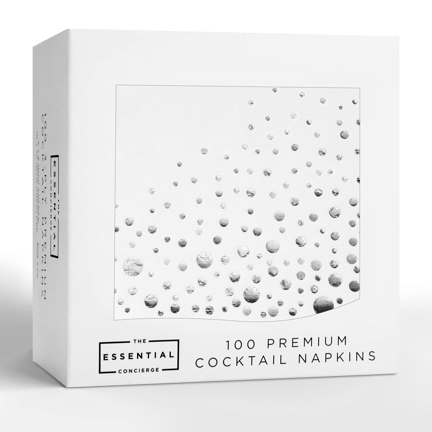 Stylish Silver & White Cocktail Napkins - 100 Disposable 5x5 Inch Wedding Napkins