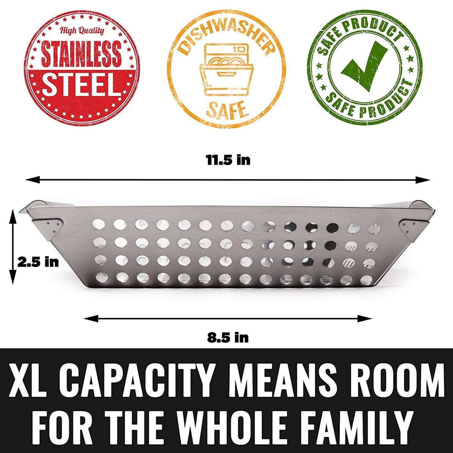 Grillaholics Vegetable Grill Basket for Outdoor Grill - Extra Large, Heavy-Duty Stainless Steel Veggie Grilling Basket with Handles