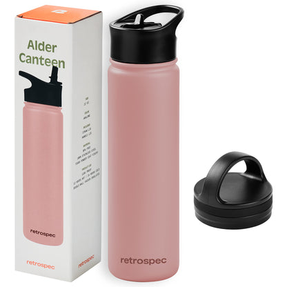 Retrospec Alder Insulated Water Bottle with Straw Lid & Handle Cap - Stainless Steel Wide Mouth Double-Wall Vacuum Insulated Thermos - BPA Free Leakproof Canteen - Melon, 22oz