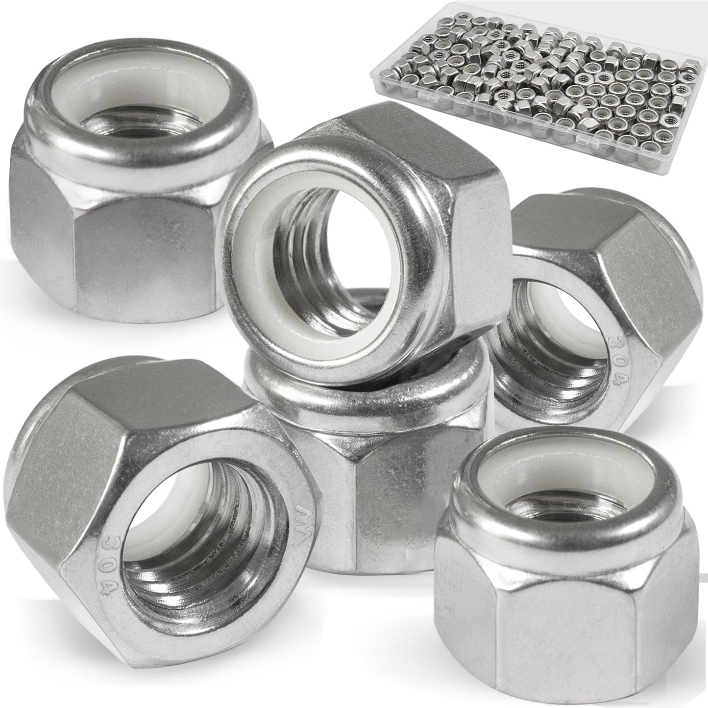 Vifmy 110 Pack 1/4"-20 Inch Lock Nuts,304 (A2-70) Stainless Steel Nylon Insert Locknuts,Standard Inch Thread Nylock Nuts