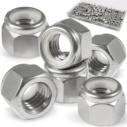 Vifmy 110 Pack 1/4"-20 Inch Lock Nuts,304 (A2-70) Stainless Steel Nylon Insert Locknuts,Standard Inch Thread Nylock Nuts
