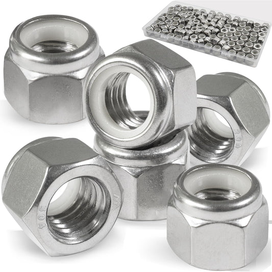 Vifmy 110 Pack 1/4"-20 Inch Lock Nuts,304 (A2-70) Stainless Steel Nylon Insert Locknuts,Standard Inch Thread Nylock Nuts