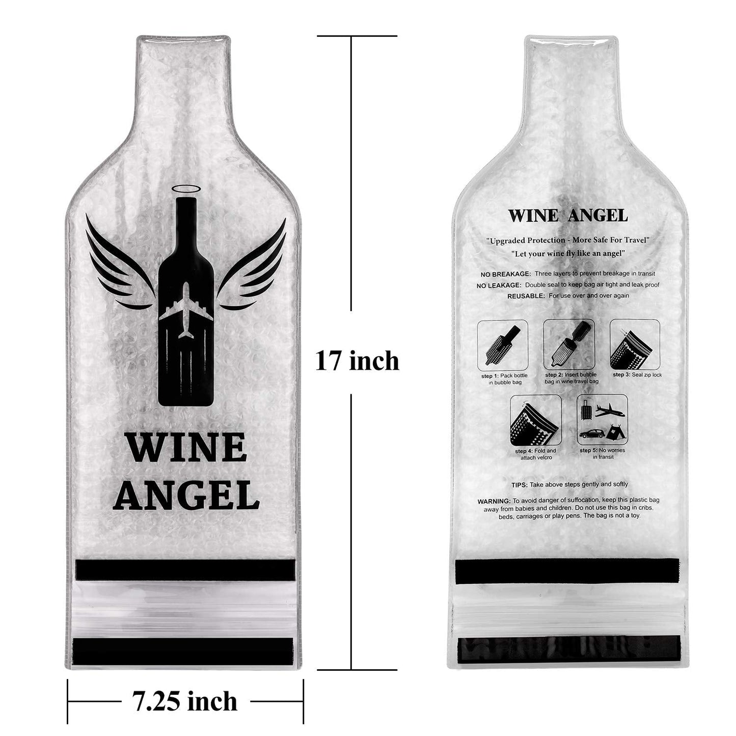 [UPGRADED PROTECTION] 4 Set (8 pcs) Reusable Wine Bags for Travel, Wine Travel Protector, Bottle Travel Sleeve Case For Airplane, Car, Cruise, TRIPLE Protection Luggage Leak-Proof Safety Impact Resist