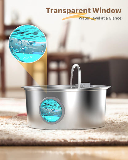 Dog Water Fountain for Large Dogs: 7L/236oz/1.8G Dog Fountain Stainless Steel - Big Cat Drinking Fountain Indoor - Super Quiet Water Fountain for Dogs Inside - for Large Dog Cats & Multi-Pet Home