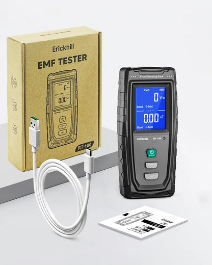 ERICKHILL EMF Detector, Rechargeable Digital Electromagnetic Field Radiation Detector Hand-held Digital LCD EMF Meter Great Tester for Home EMF Inspections,Ghost Hunting Green