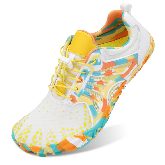 Scurtain Unisex Mens Womens Athletic Hiking Water Shoes for Women Men Quick Dry Barefoot Swim Shoes Beach Shoes Pool Shoes for Women Men Aqua Sports with Drainage Beige/Yellow 6.5 W/5 M