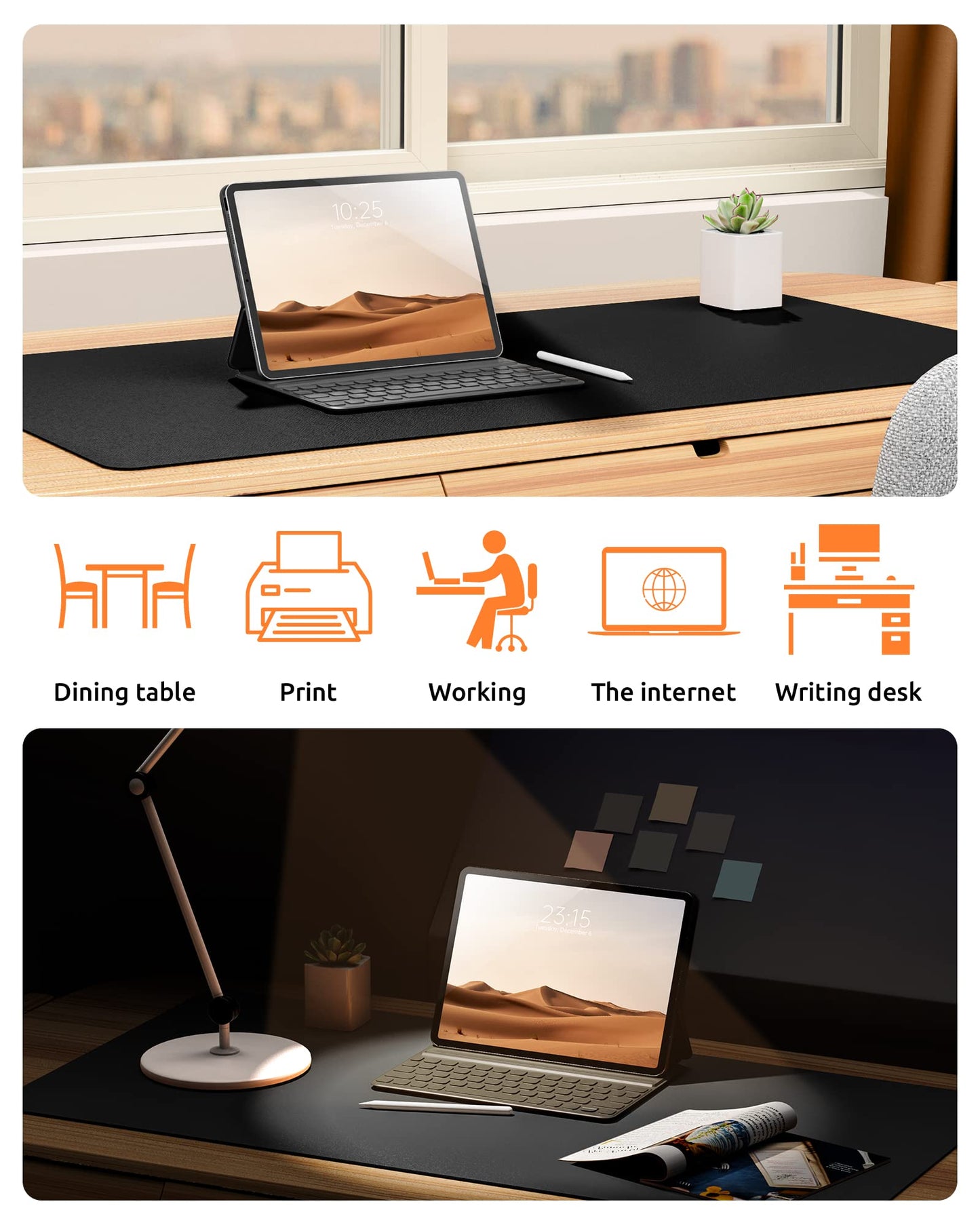 YSAGi Leather Desk Pad Protector, Office Desk Mat, Large Mouse Pad, Non-Slip PU Leather Desk Blotter, Laptop Desk Pad, Waterproof Desk Writing Pad for Office and Home (Black, 23.6" x 13.8")