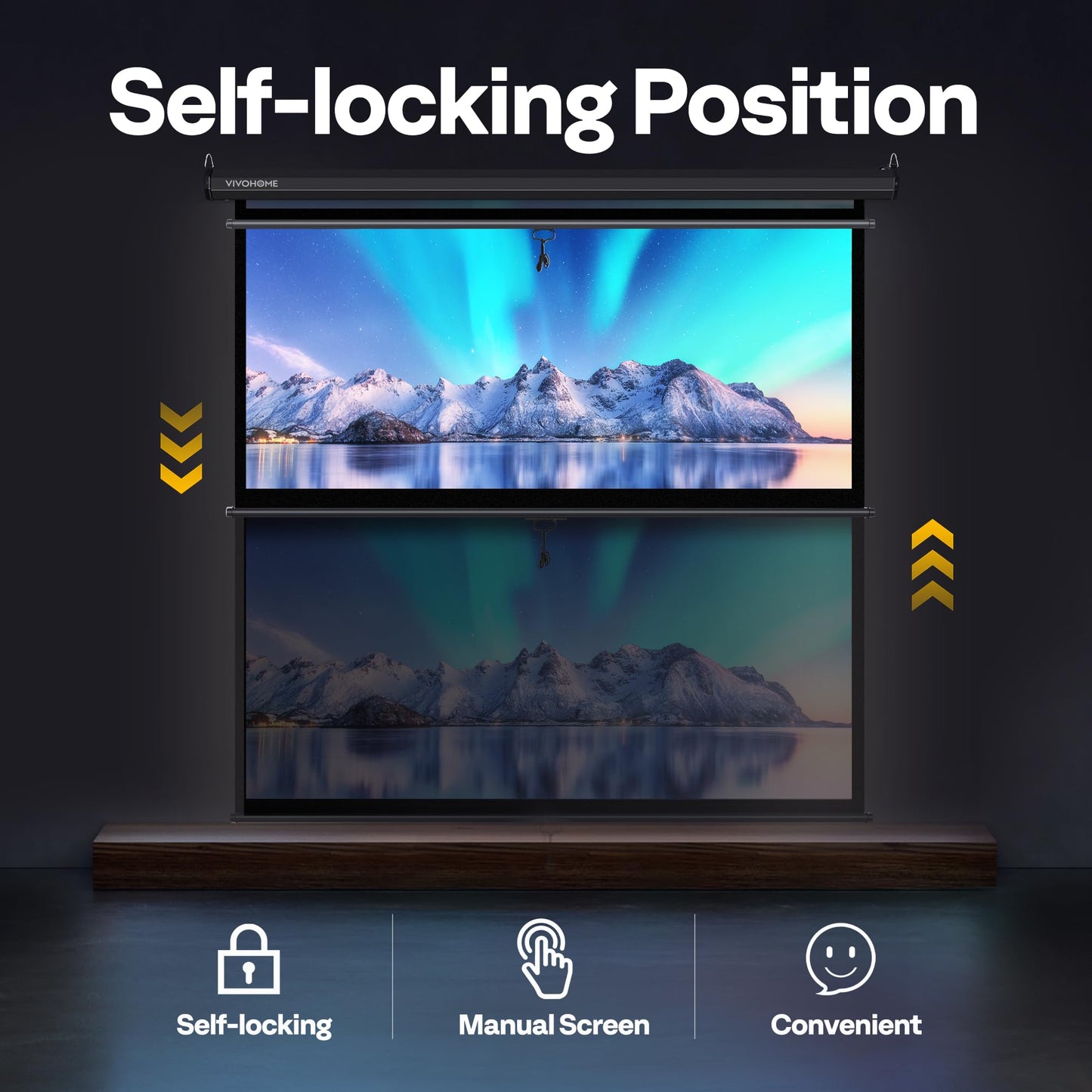 VIVOHOME Projector Screen Pull Down, 1:1 120 Inch Retractable Projection Screen, HD 4K Manual Pull Movie Screen for Home Theater, Cinema, Office (84x84 Inch Black)