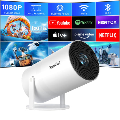 [Official Netflix & Electric Focus] Projector with WiFi and Bluetooth, XuanPad Full HD 1080P Portable Projector, 210° Rotatable Stand, Auto Keystone, Dust Removal and Heat Dissipation Design