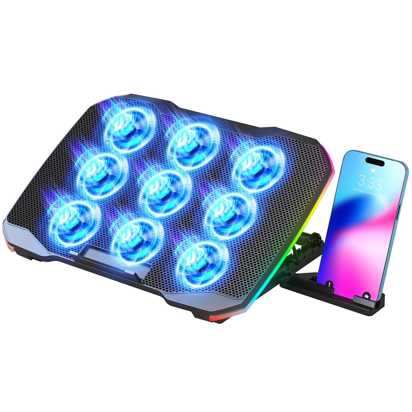 AIMIUZI Laptop Cooling Pad, Gaming Laptop Cooler with 9 Quiet Fans, Laptop Cooling Stand for 12-17 Inch, Laptop Computer Fan with 5 Height Adjustable,2 USB Ports,1 Phone Stand