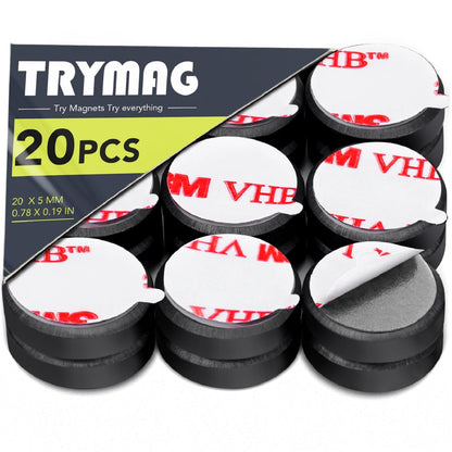 TRYMAG Small Flexible Magnets Round Disc 18x3mm for Crafts with Adhesive Backing, 20Pcs Tiny Flat Circle Ferrite Industrial Magnets for Office, Classroom, Science, Hobbies, Project - 0.7Inch